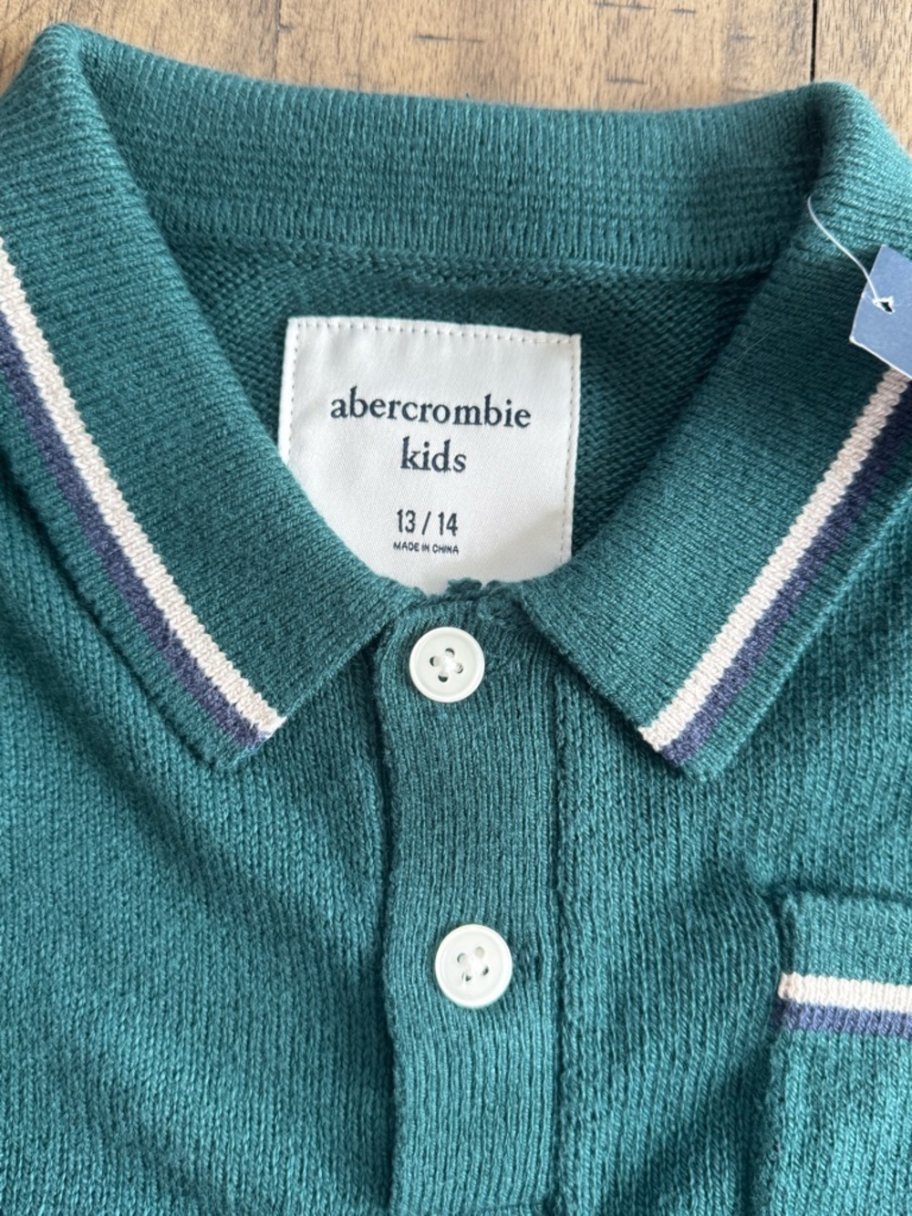 abercrombie kids teal long sleeve knit polo with contrast trim - Picture 7 of 9
